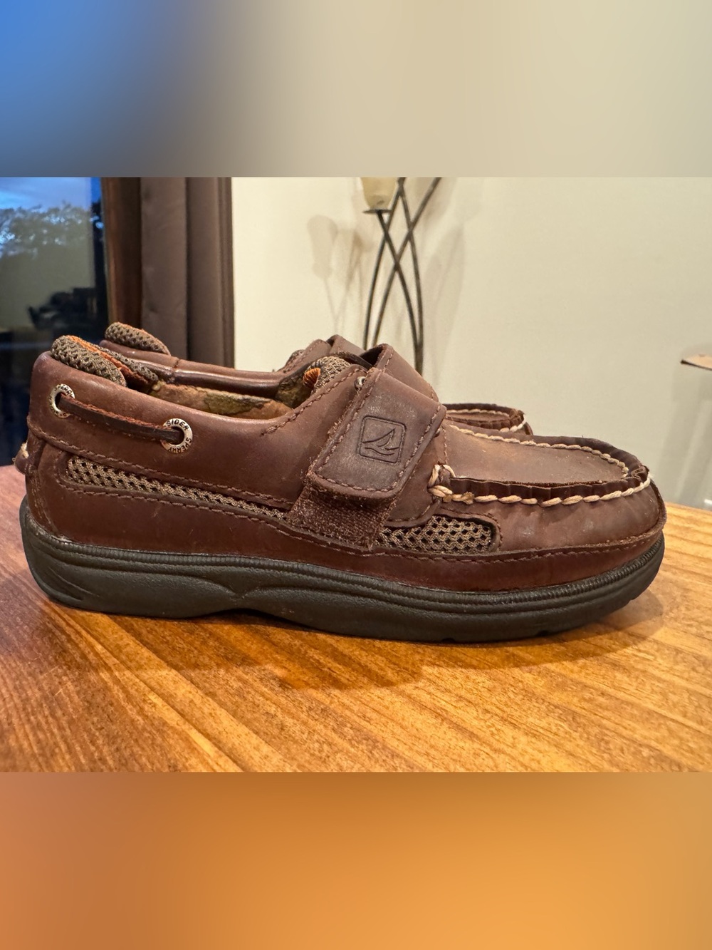 Sperry Brown Leather Hook-and-Loop Boat Shoe for toddler